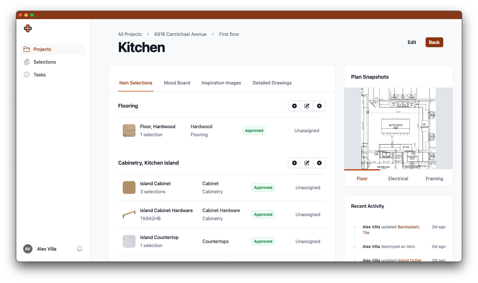 Fixture and Finish Features for Organizing Selections