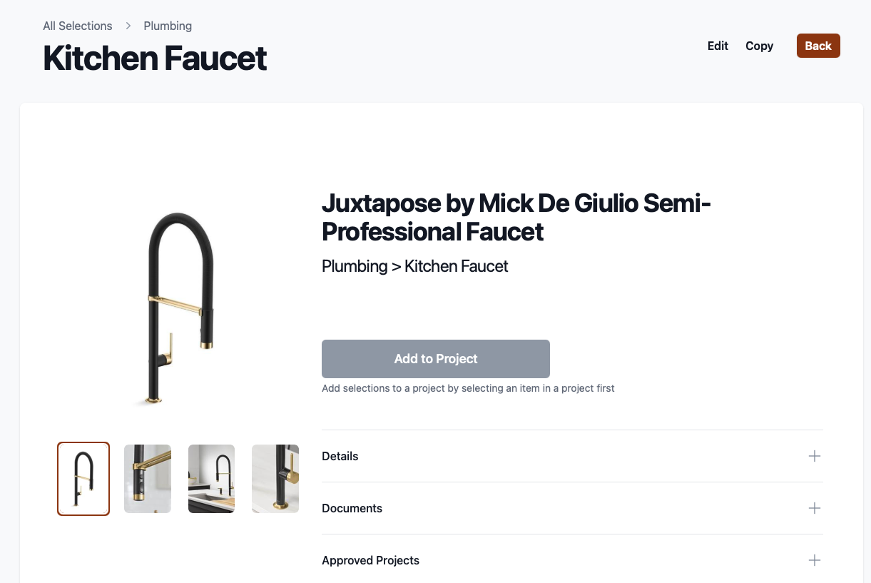 A selection library for interior designers and custom builders